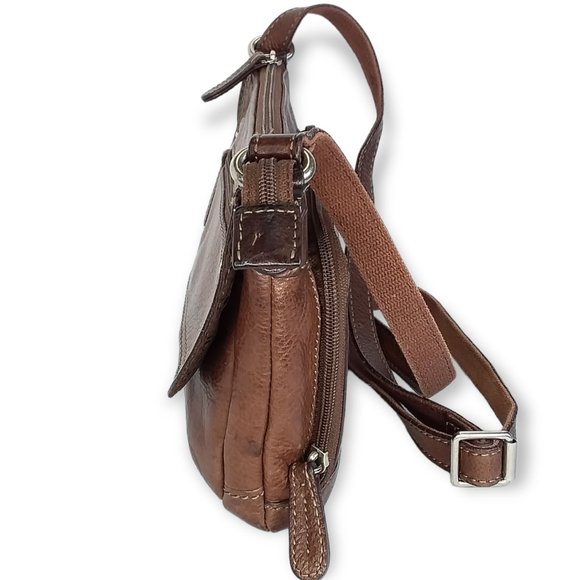 Vintage Fossil Crosstown Crossbody Bag Brown Pebbled Leather Multi Compartment - Picture 7 of 12